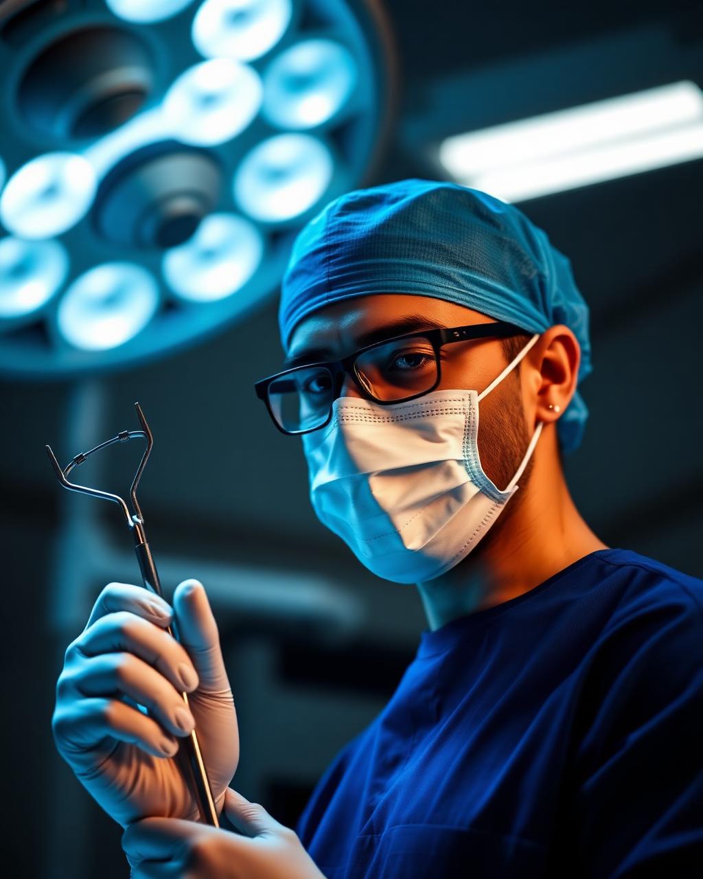 Surgeon holding a sterile instrument